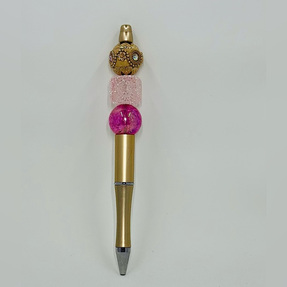 Handmade Pink and Gold Victorian Glam Bead Pen - Picture 1 of 3
